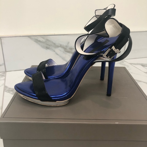 BCBG Metallic Blue and Black Leather Heels - Picture 2 of 4